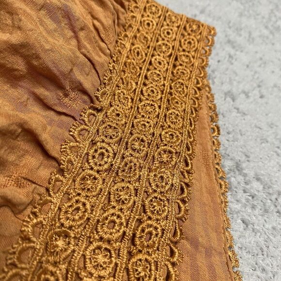 Judith March Top Size Small Rustic Orange Balloon Sleeve V Neck Puff Boho Tie - Picture 5 of 7